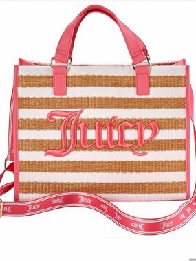 Juicy Couture Pink Trim Straw Stripe Tote
